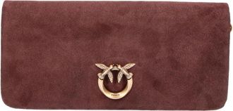 Pinko Brown Love Click Soft Horizontal Suede Shoulder Bag