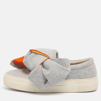 Joshua Sanders Grey Knit Fabric Bow Slip On Sneakers