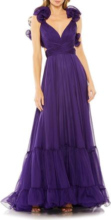 Mac Duggal Sleeveless Ruffle Tiered Cut-Out Chiffon Gown in Royal Purple at Nordstrom, Size 2