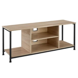 TecTake Mueble bajo tv, 4 estantes fijos y uno ajustable, madera clara