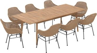 Rendez-Vous D&eacute;co Mesa y sillas de jard&iacute;n 8 personas madera de teca y resina trenzada
