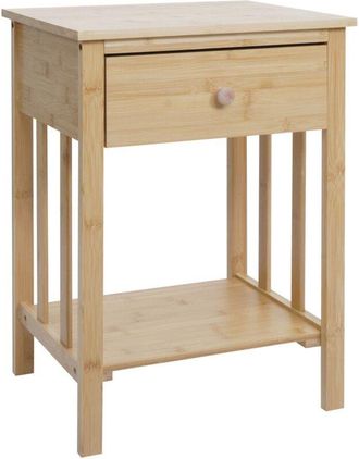 Hhg Mesita De Noche De Bamb&uacute; Hhg-313, Mesita Auxiliar, Mesita De Noche, Armario, Caj&oacute;n, 55 X 40 X 30 Cm