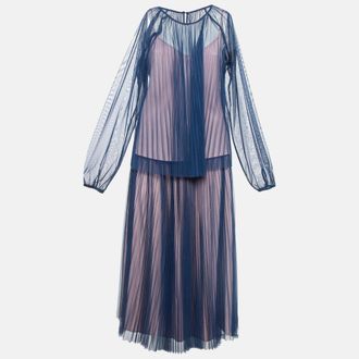 Max & Co. Blue Plisse Tulle Sheer Top And Skirt Set