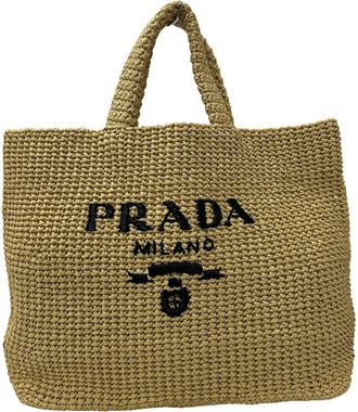 Prada Yellow Raffia Handbag Tote Bag (Pre-Owned)