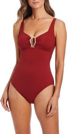 Bleu Rod Beattie Ribbed Hardware One-Piece Swimsuit in Barcelona Red at Nordstrom, Size 12