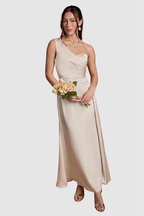 Coast Asymmetric One-Shoulder Maxi Dress in Champagne at Nordstrom, Size 10