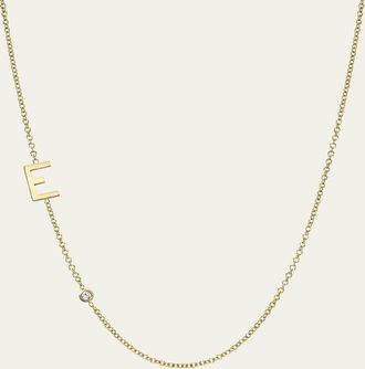 Zoe Lev Jewelry 14k Gold Asymmetrical Initial and Bezel Diamond Necklace