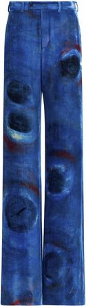 Marni painterly-print straight-leg trousers - men - Cotton/Silk - 44 - Blue