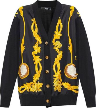 Versace Womens Baroque Printed V-Neck Cardigan, Brand Size 40 ( US Size 4 )