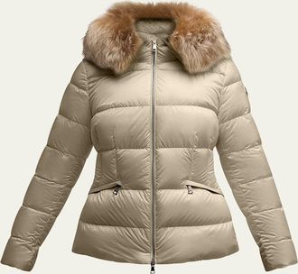Moncler Boed Hooded Shearling-Trimmed Short Down Jacket
