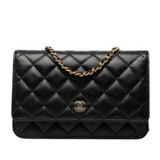 Chanel Pre-owned Portemonnee met ketting - Dames - Pre-owned - Zwart - Maat: ONE Size Leer