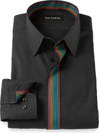 Paul Fredrick Comfort Stretch Non-iron Solid Dress Shirt With Contrast Trim