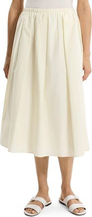 Theory Pleated Organic Cotton Midi Skirt in Ivory at Nordstrom, Size X-Large