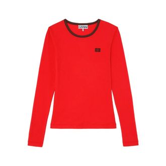 Ganni Trui met logodetail en ronde hals - Dames - Longsleeves - Rood - L - Tops