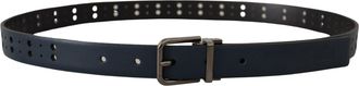Dolce & Gabbana Mens Blue Perforated Skinny Leather Metal Buckle Belt