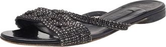 Gina Black Crystal Embellished Leather Flat Slides