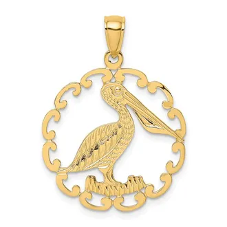 Diamond2Deal 14k Yellow Gold Pelican In Circle Charm