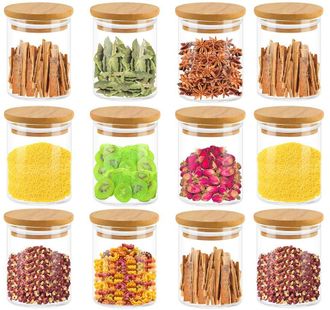 OEM Juego De 12 Tarros Para Especias, Tarros De Almacenamiento, Tarros De Vidrio De 120 Ml Con Tapas De Madera De Bamb&uacute; De Alta Calidad Para Almacenar Hie