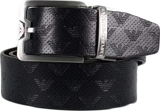 Emporio Armani Eagle Embossed Leather Belt - Heren - Riemen - Zwart - ONE Size - Leer - Accessoires