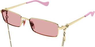 Gucci Retro Zonnebril met Ketting - Dames - Zonnebrillen - Geel - 56 MM - Nylon - Accessoires