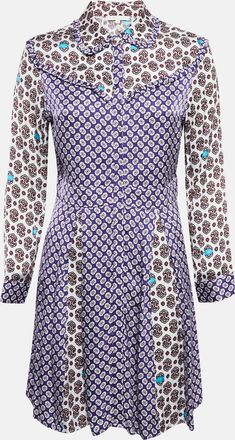 Maje Purple/multicolor Printed Crepe Button Front Mini Dress