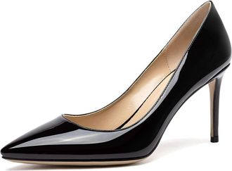 Castamere Womens Pointed Toe Fashion High Heels Slip-on Stilettos Court Shoes 3.3IN Black Patent Pumps UK 3.5