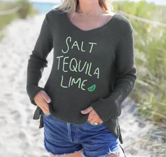 Wooden Ships Salt Tequila Lime V-Neck Top In Charcoal