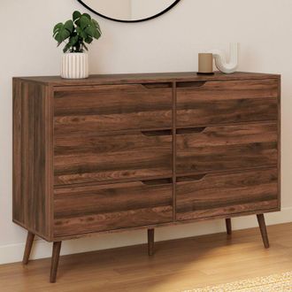 IDMarket Helsinki Arcón de 6 cajones 115 cm Efecto nogal escandinavo