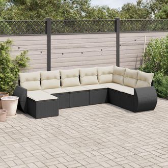 vidaXL Vidaxl - Set De Sof&aacute;s De Jard&iacute;n 8 Piezas Y Cojines Rat&aacute;n Sint&eacute;tico Negro