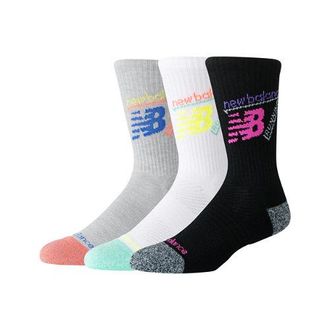New Balance Unisex Active Graphic Crew Socks 3 Pack in Grey/Black/White Polyester, size X-Large