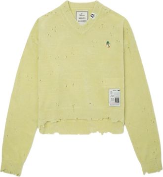 Miharayasuhiro Trui met V-hals en franje - Groen