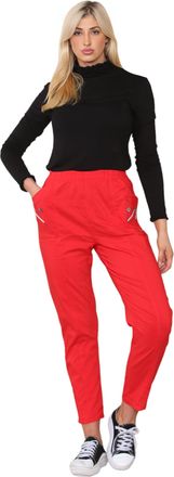 Generic Ladies Womens Full Length Cherry Berry Trousers - Bottom Slim Summer Pants Elasticated Italian Casual Pants Joggers Plus 10-24 (Red, 18)