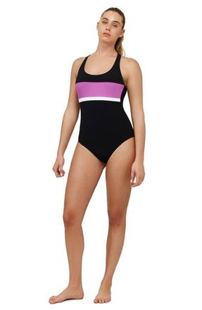 Free Sport By Gottex Aqua Chic Scoop Neck One Piece in Black-Purple at Nordstrom, Size 12