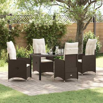 vidaXL Conjunto De Comedor De Jard&iacute;n Con Coj&iacute;n 5 Pcs Marr&oacute;n Polirat&aacute;n Vidaxl