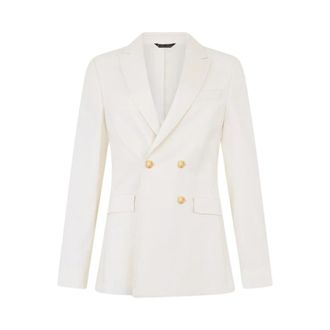 Brooks Brothers Double Breasted Wool Blend Blazer met Gouden Knopen - Dames - Blazers - Wit - L - Wol - Jassen