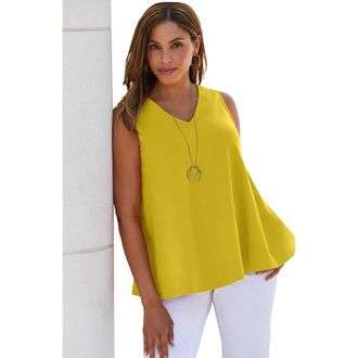 Jessica London Stretch Cotton V-Neck Trapeze Tank in Golden Citrus at Nordstrom, Size Medium