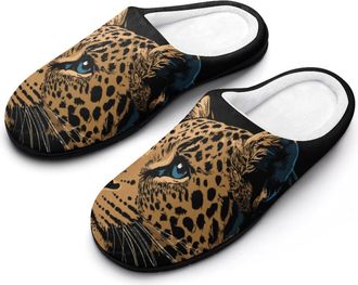 Generic Cute Leopard Mens Slippers Slip On Comfortable Fleece Cotton House Shoes Winter