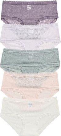 Nordstrom Rack Assorted 5-Pack Lace Hipster Briefs in Grey Blue- Pink Multi at Nordstrom Rack, Size X-Small
