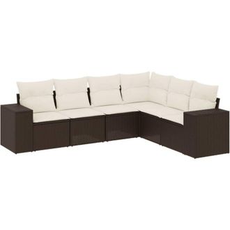 vidaXL Set Sof&aacute;s De Jard&iacute;n 6 Piezas Y Cojines Rat&aacute;n Sint&eacute;tico Marr&oacute;n Vidaxl