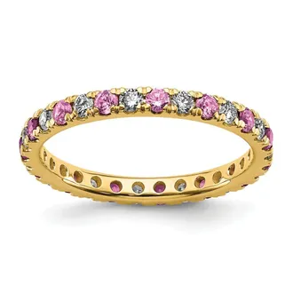 Diamond2Deal 14k Yellow Gold Lab Grown Diamond & Pink Sapphire Eternity Wedding Band Ring 1/2Ct Clarity- VS Color- G-H