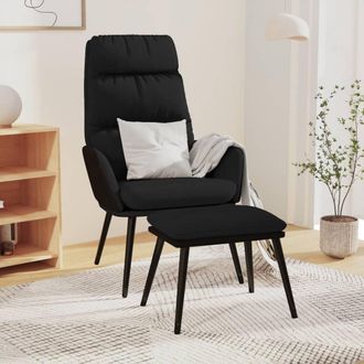 vidaXL Sill&oacute;n De Relax Con Taburete De Tela Y Cuero Sint&eacute;tico Negro Vidaxl