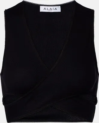 Alaia Ala&iuml;a Ribbed-knit jersey crop top
