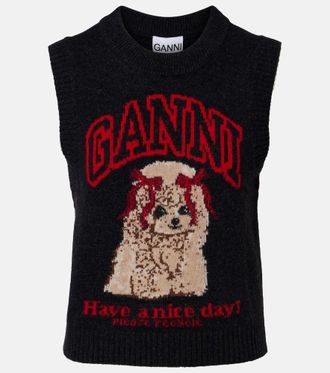 Ganni Printed wool-blend vest