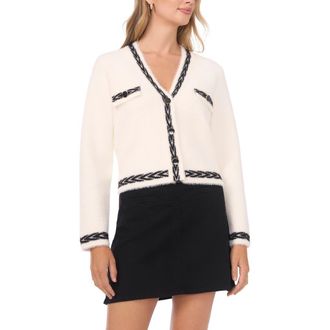 Vince Camuto Birdseye Jacquard Trim Cardigan Sweater in Birch at Nordstrom Rack, Size Xx-Large
