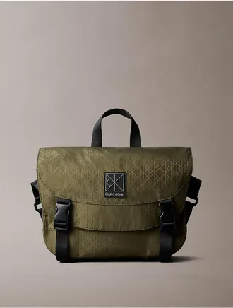 Calvin Klein Mens Utility Emblem Logo Messenger Bag - Green