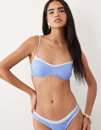 Tala Top bikini con ferretto e bordo a contrasto blu iris
