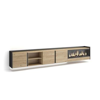 Skraut Home Mueble tv efecto madera roble negro 315x35x50cm chimenea efecto fuego