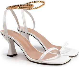 J.W.Anderson White Crystal Embellished Square Toe Leather Mules Size 41