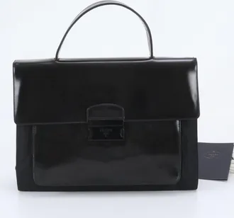 Prada Black Leather Nylon Briefcase (Pre-Owned)