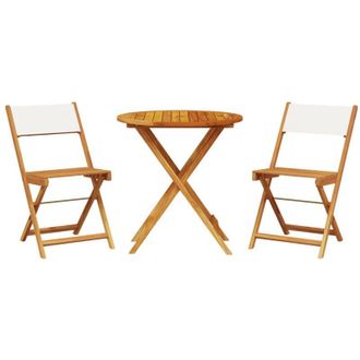 vidaXL Juego De Bistro De 3 Piezas Tela Y Madera Maciza Blanco Crema Vidaxl